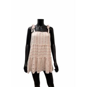Le Lis Pink Striped‎ Tiered Mini Dress Rayon Lined Bow Tie Straps Size S